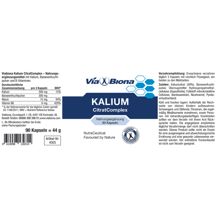 Kalium Citrat-Complex - Nahrungsergänzungsmittel von ViaBiona